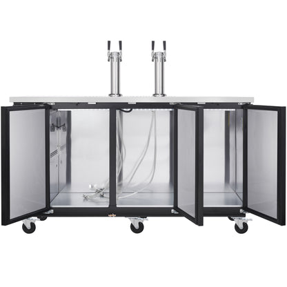 73" Dual Double Tap Commercial Kegerator Beer Dispenser - Black Powder-Coated Steel, Holds (3) 1/2 Kegs