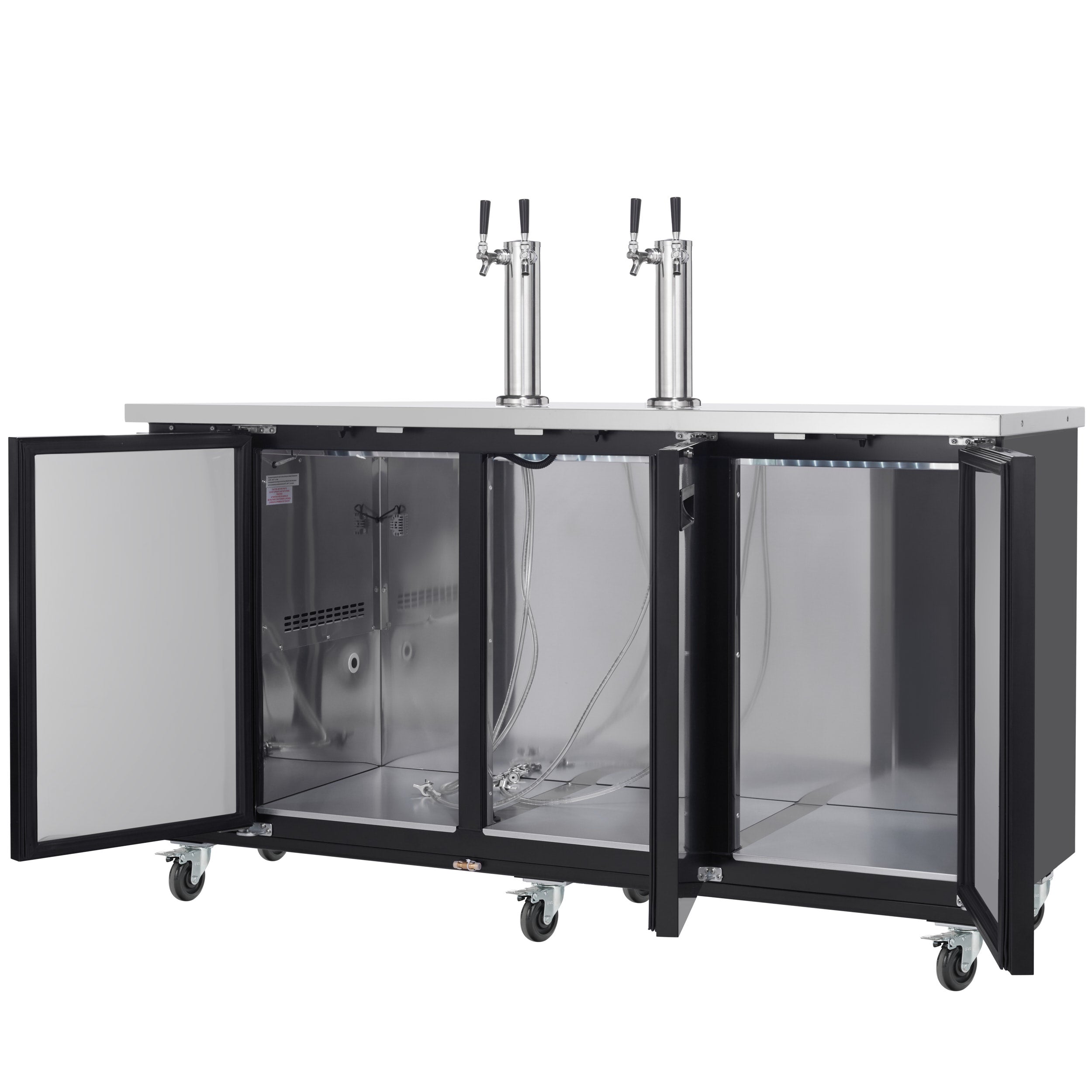 73" Dual Double Tap Commercial Kegerator Beer Dispenser - Black Powder-Coated Steel, Holds (3) 1/2 Kegs