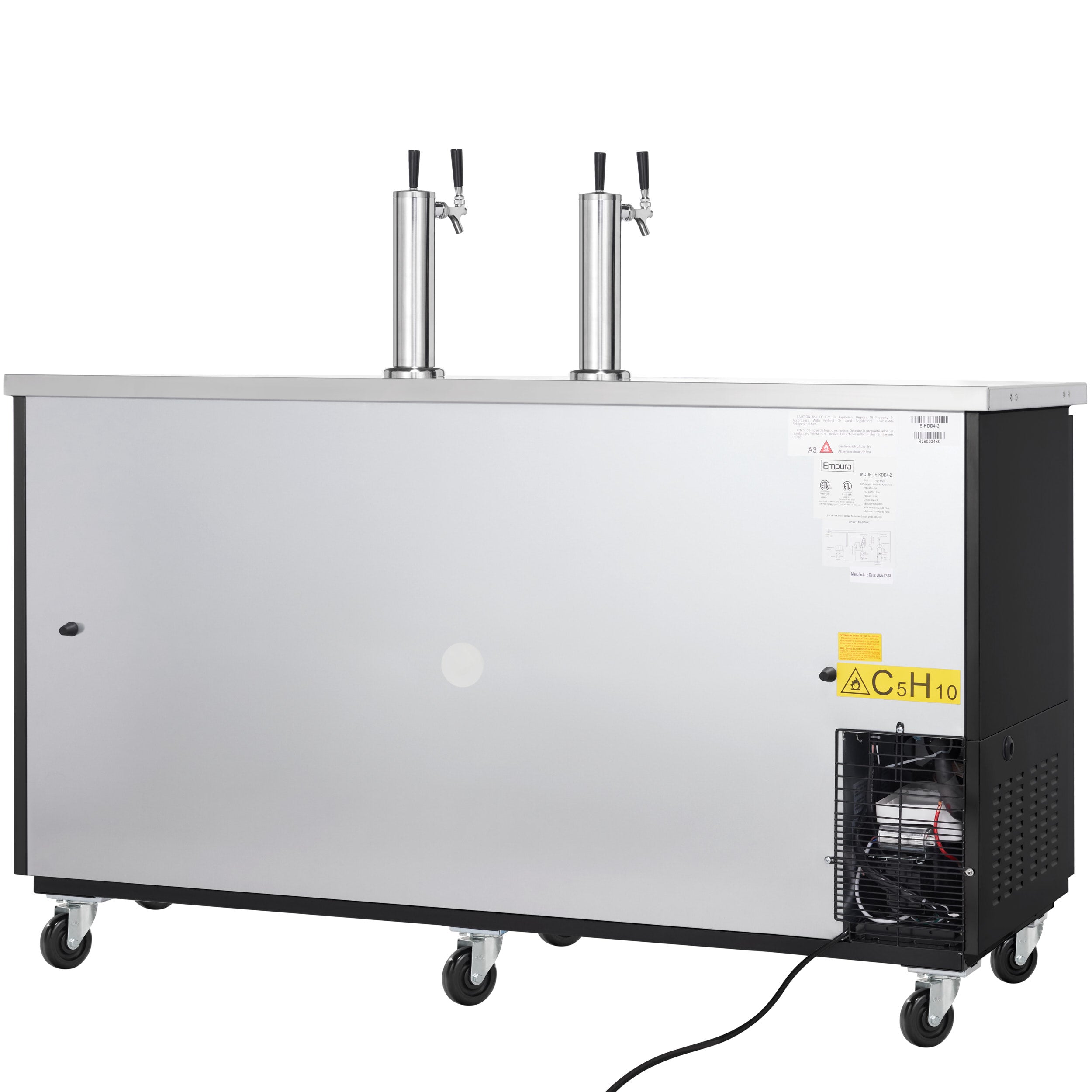 73" Dual Double Tap Commercial Kegerator Beer Dispenser - Black Powder-Coated Steel, Holds (3) 1/2 Kegs