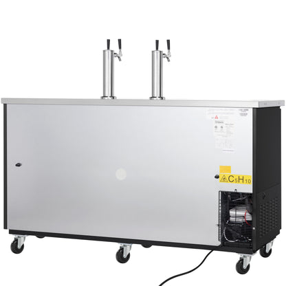 73" Dual Double Tap Commercial Kegerator Beer Dispenser - Black Powder-Coated Steel, Holds (3) 1/2 Kegs