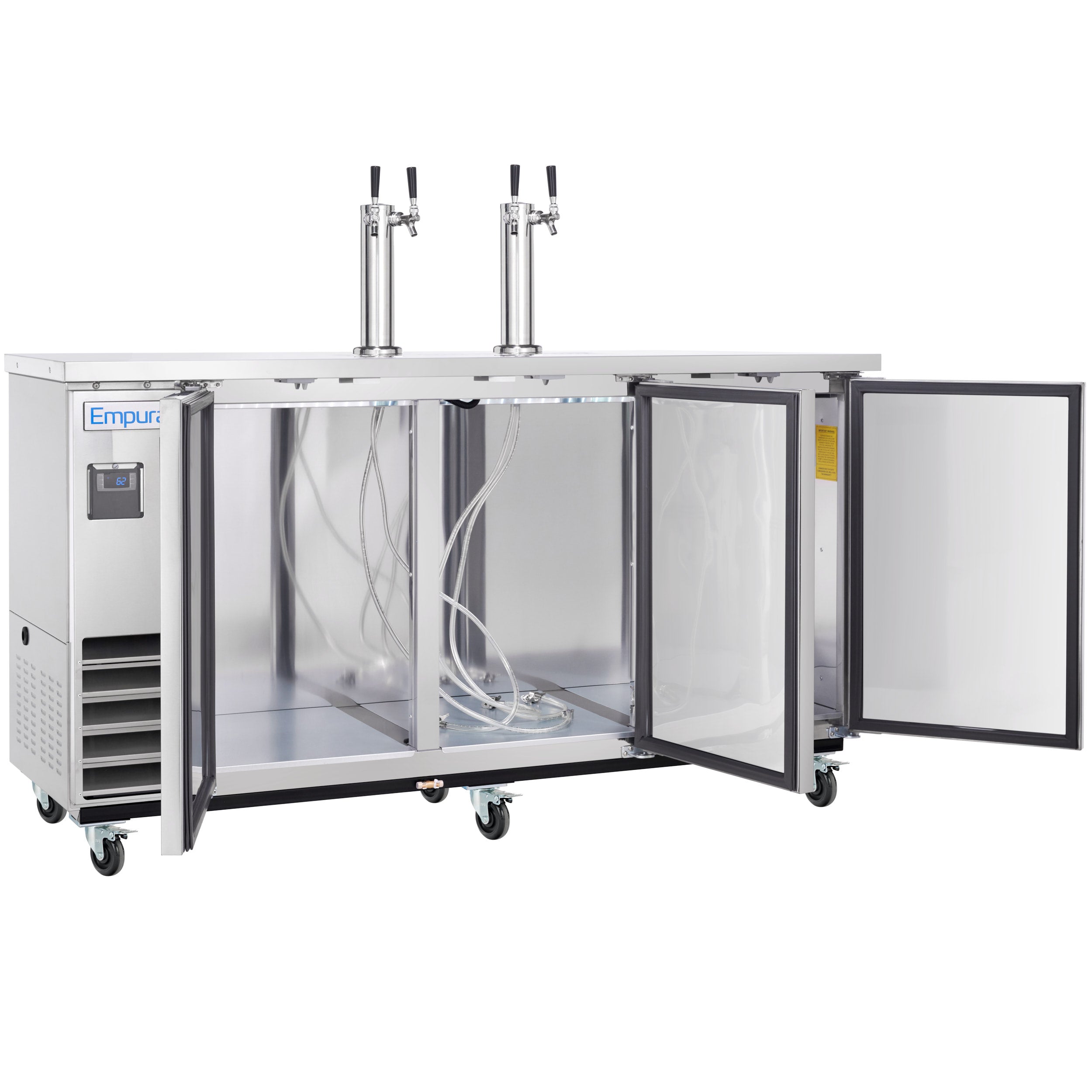 73" Dual Double Tap Commercial Kegerator Beer Dispenser - Stainless Steel, Holds (3) 1/2 Kegs