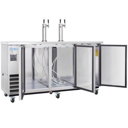 73" Dual Double Tap Commercial Kegerator Beer Dispenser - Stainless Steel, Holds (3) 1/2 Kegs