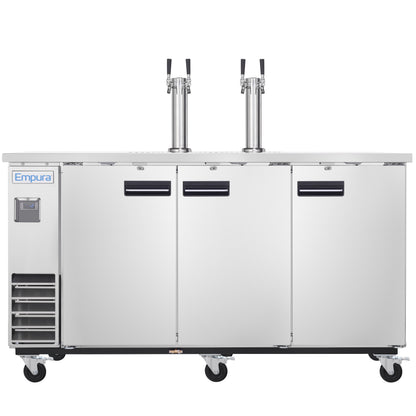 73" Dual Double Tap Commercial Kegerator Beer Dispenser - Stainless Steel, Holds (3) 1/2 Kegs