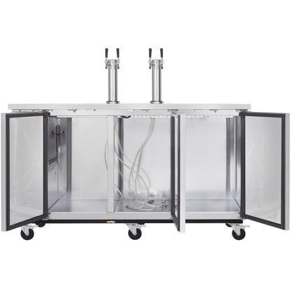 73" Dual Double Tap Commercial Kegerator Beer Dispenser - Stainless Steel, Holds (3) 1/2 Kegs
