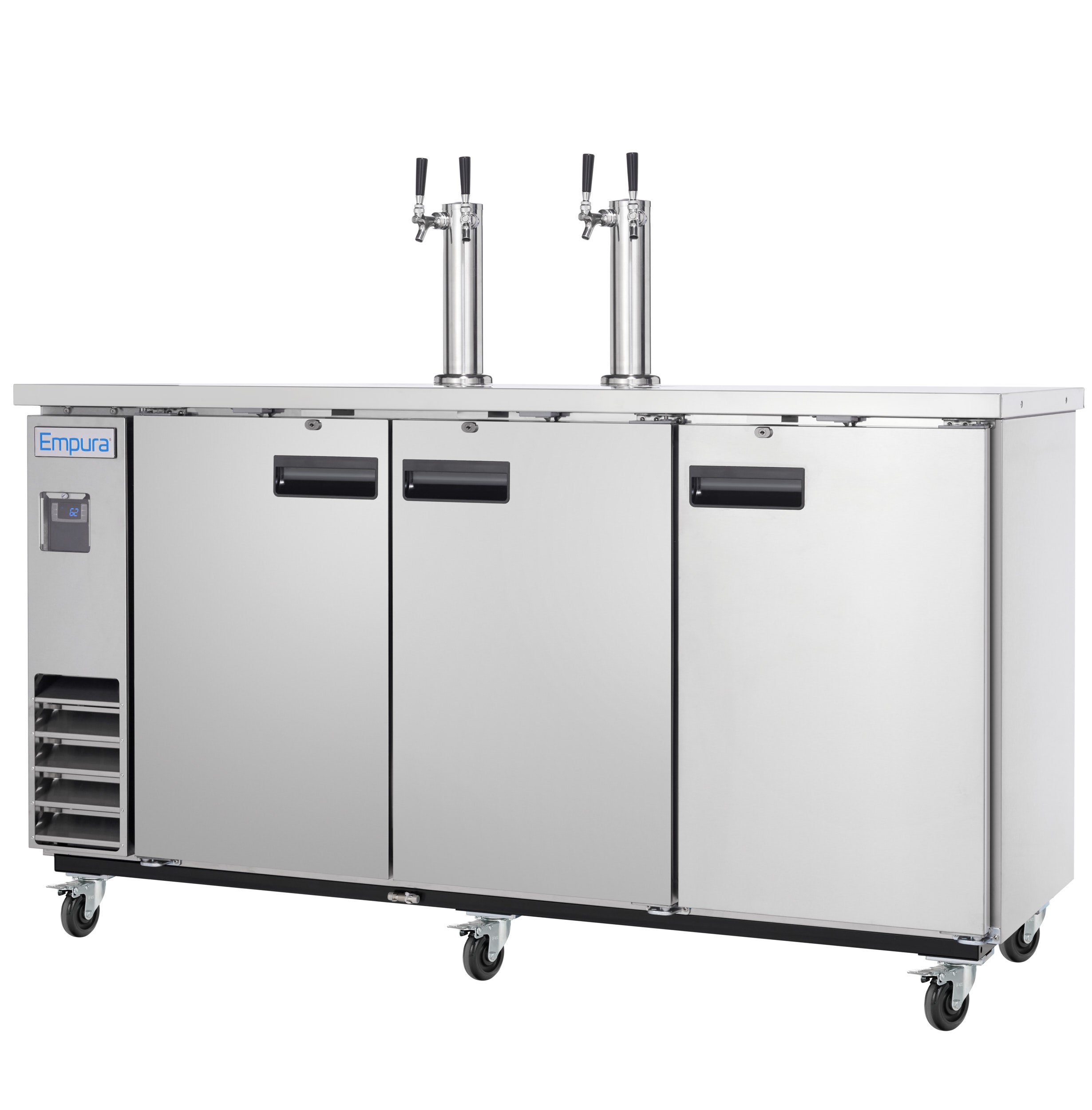 73" Dual Double Tap Commercial Kegerator Beer Dispenser - Stainless Steel, Holds (3) 1/2 Kegs