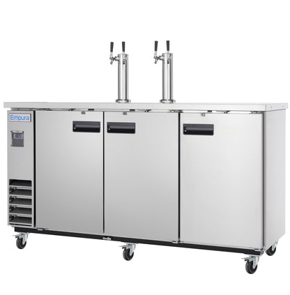 73" Dual Double Tap Commercial Kegerator Beer Dispenser - Stainless Steel, Holds (3) 1/2 Kegs