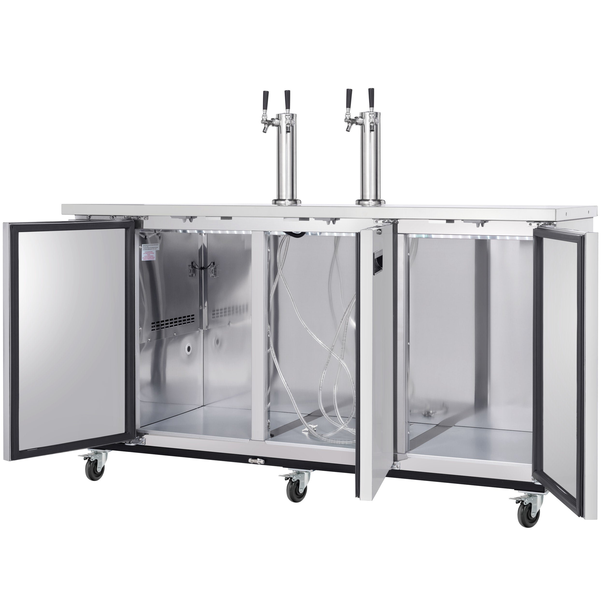 73" Dual Double Tap Commercial Kegerator Beer Dispenser - Stainless Steel, Holds (3) 1/2 Kegs