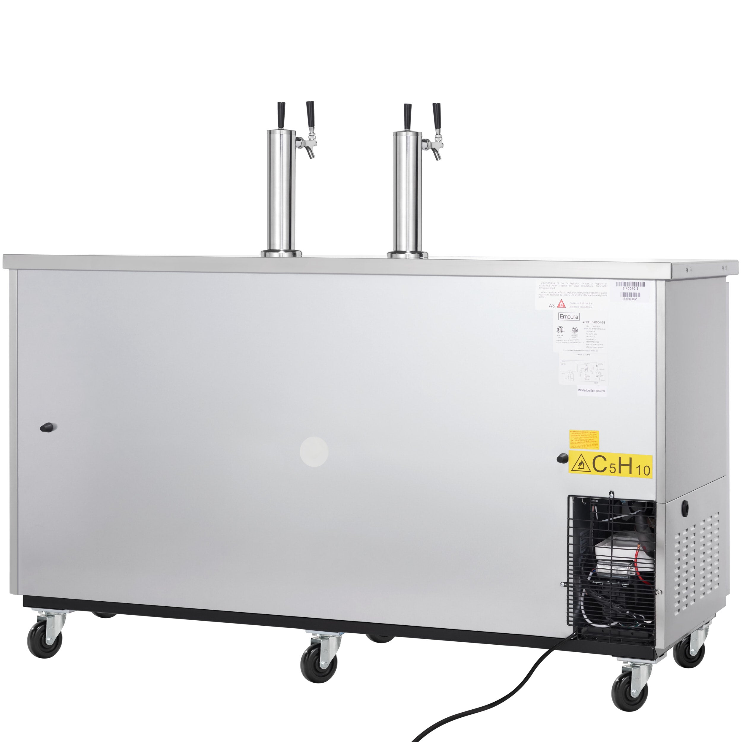 73" Dual Double Tap Commercial Kegerator Beer Dispenser - Stainless Steel, Holds (3) 1/2 Kegs
