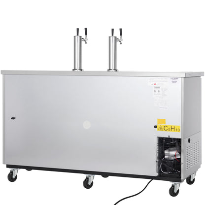 73" Dual Double Tap Commercial Kegerator Beer Dispenser - Stainless Steel, Holds (3) 1/2 Kegs