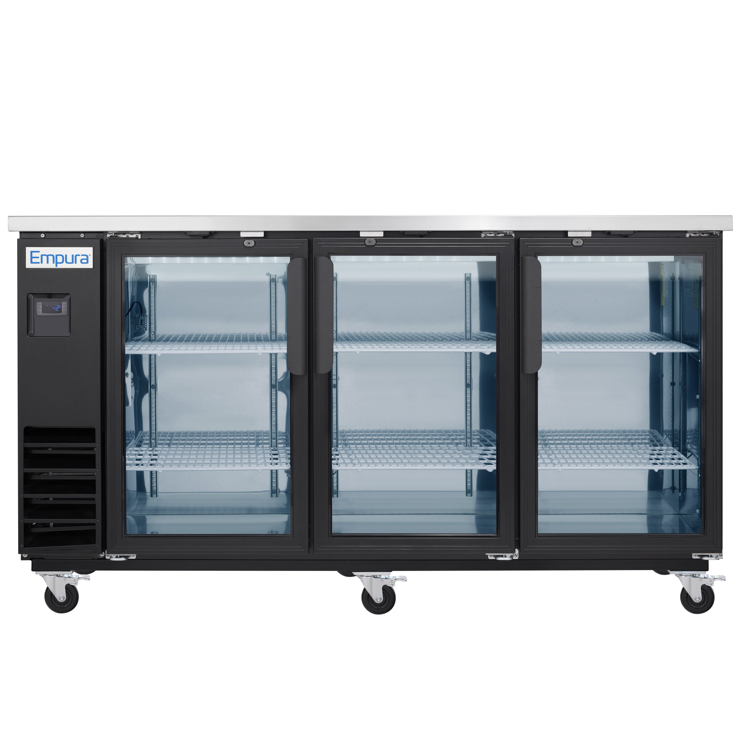 73" x 24" Swing Glass Door Powder Coated Black Stainless Steel Commercial Back Bar Refrigerator