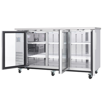 73" x 24" Swing Glass Door Stainless Steel Commercial Back Bar Refrigerator