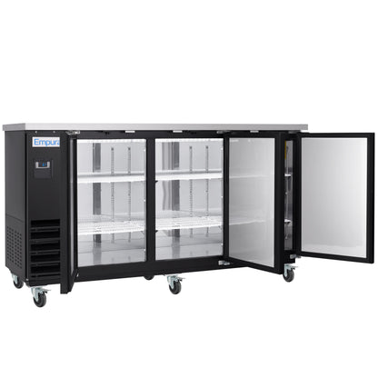73" x 24" Swing Solid Door Powder Coated Black Stainless Steel Commercial Back Bar Refrigerator