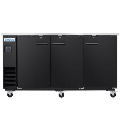 73" x 24" Swing Solid Door Powder Coated Black Stainless Steel Commercial Back Bar Refrigerator
