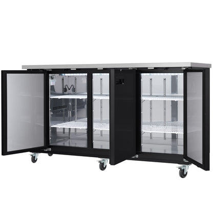 73" x 24" Swing Solid Door Powder Coated Black Stainless Steel Commercial Back Bar Refrigerator