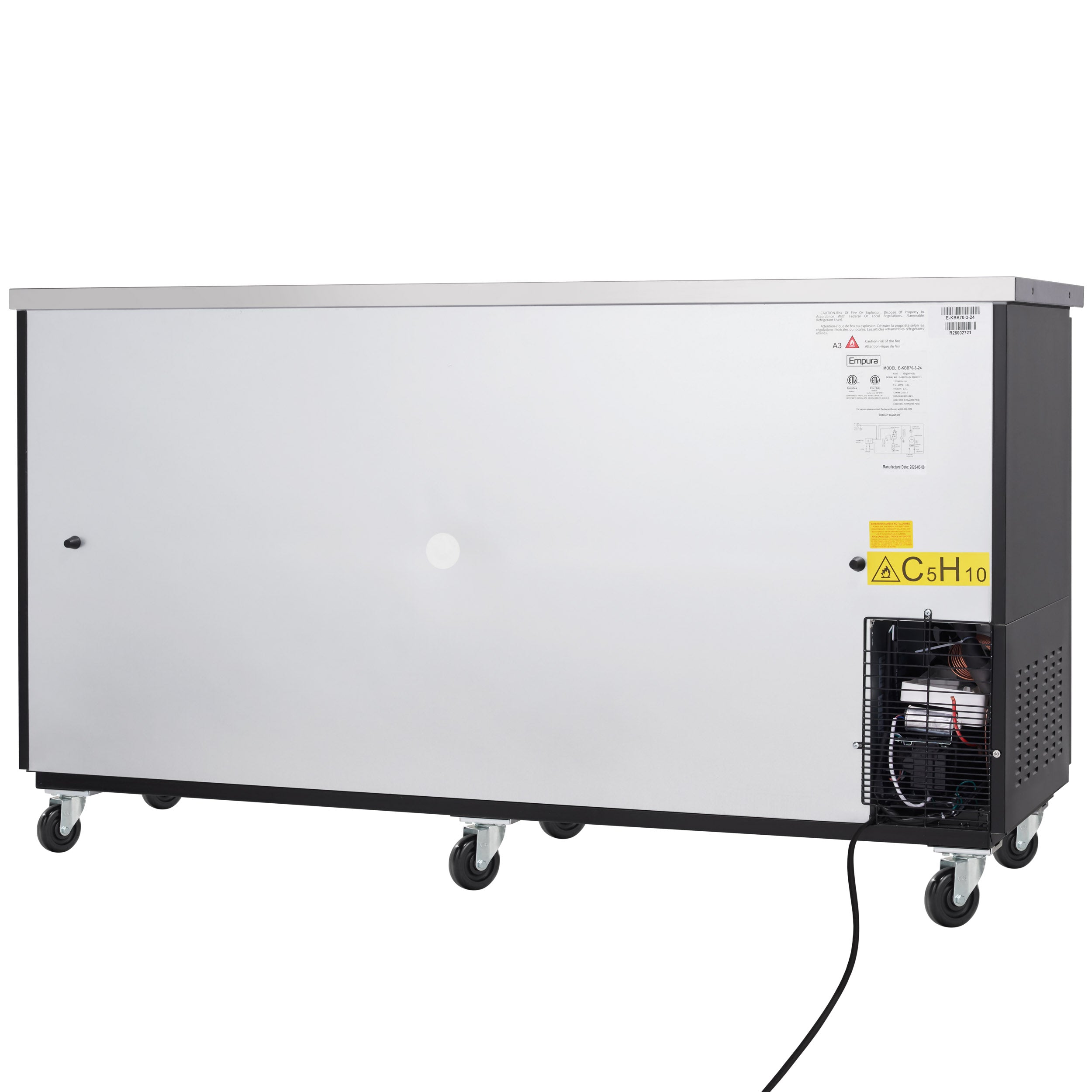 73" x 24" Swing Solid Door Powder Coated Black Stainless Steel Commercial Back Bar Refrigerator