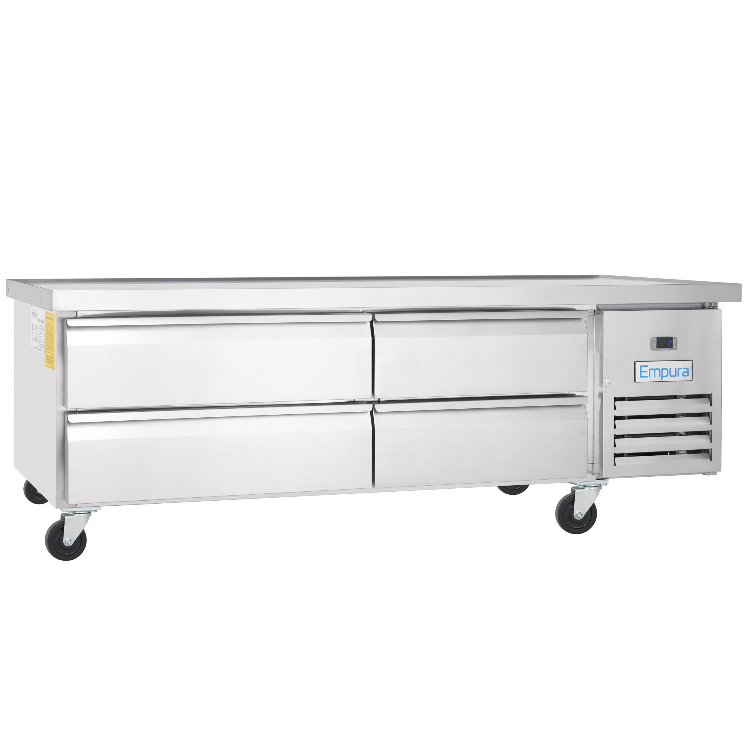 74" 4 Drawer Refrigerated Commercial Chef Base - 6" Depth Pan