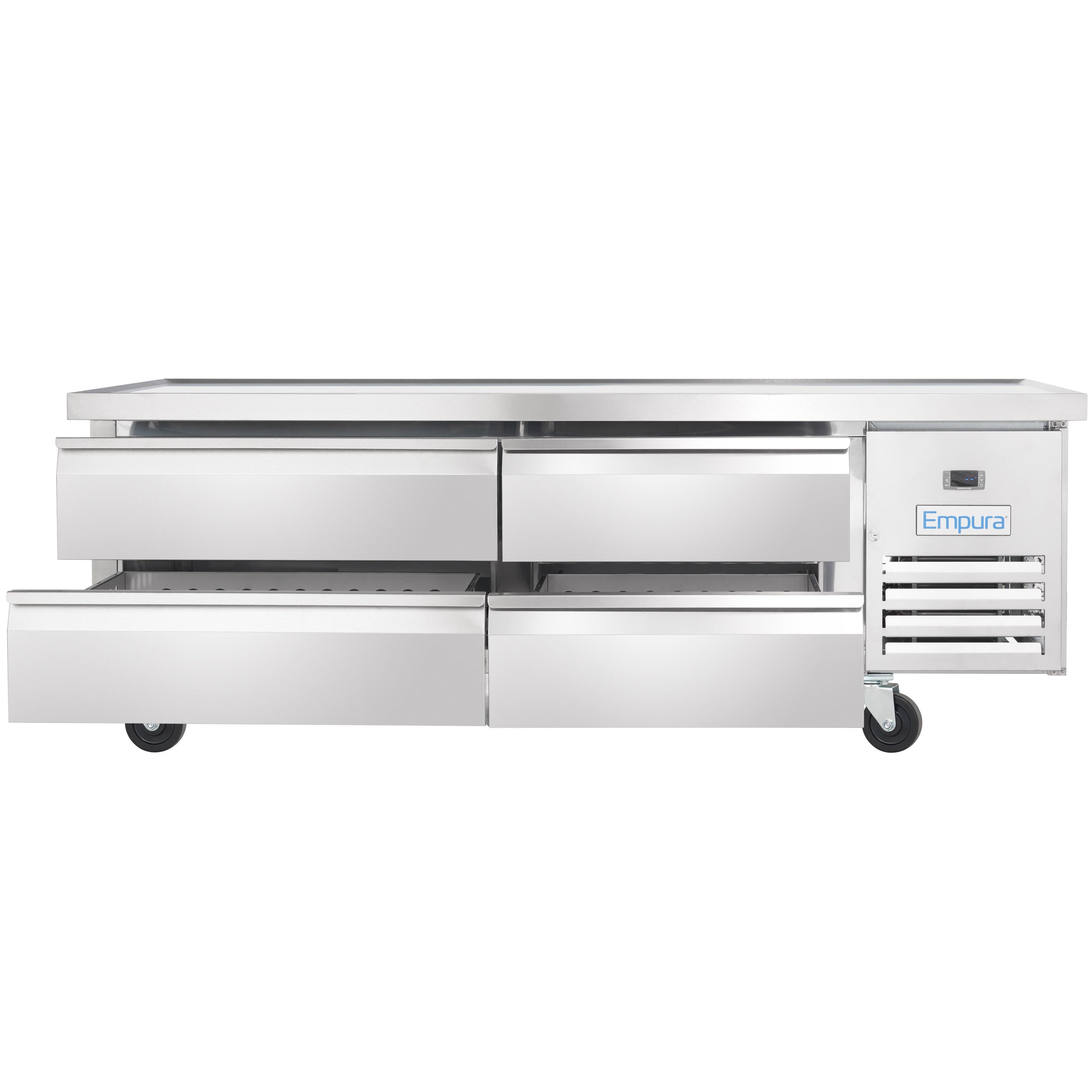 74" 4 Drawer Refrigerated Commercial Chef Base - 6" Depth Pan