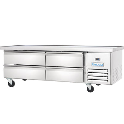 74" 4 Drawer Refrigerated Commercial Chef Base - 6" Depth Pan