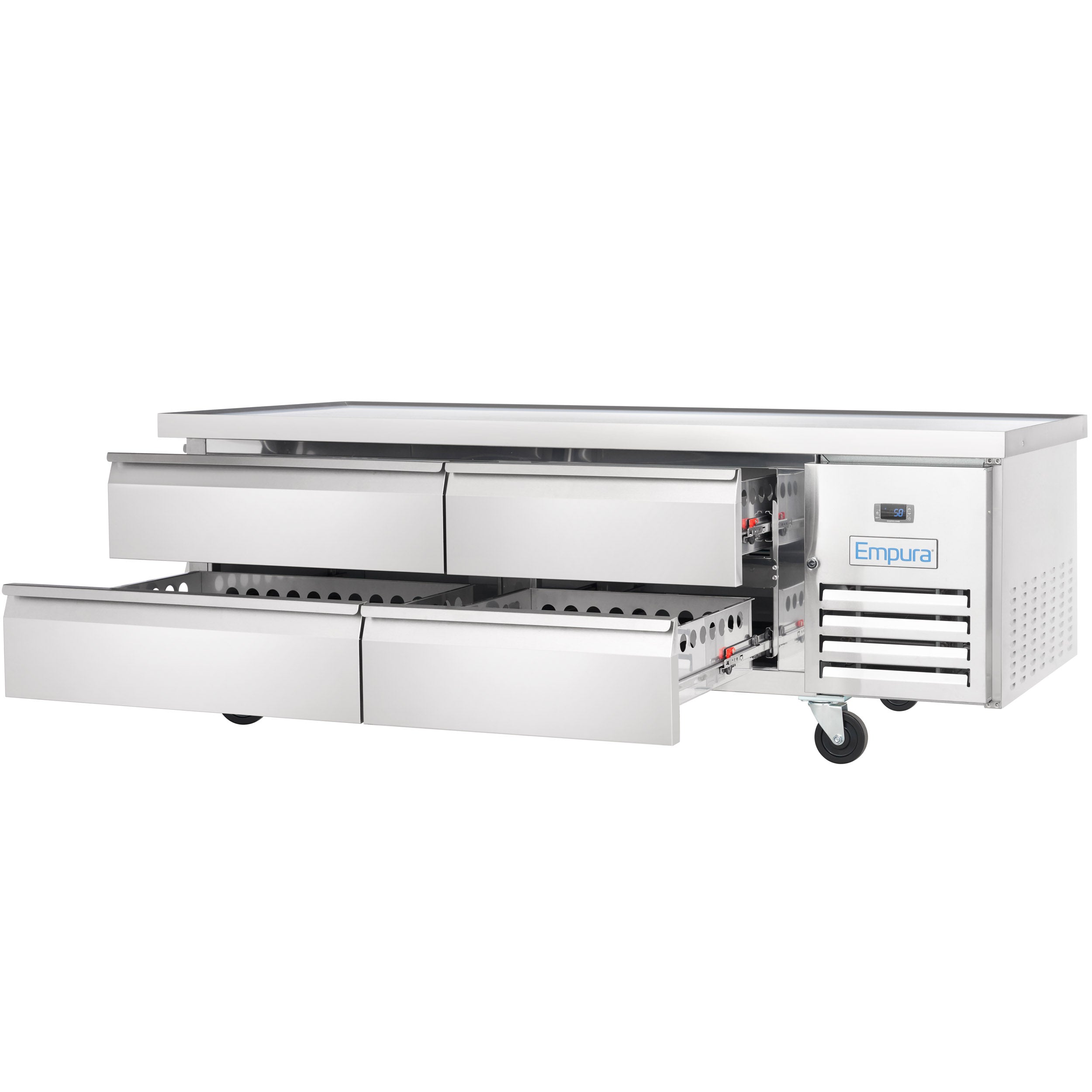 74" 4 Drawer Refrigerated Commercial Chef Base - 6" Depth Pan