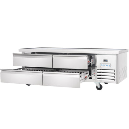 74" 4 Drawer Refrigerated Commercial Chef Base - 6" Depth Pan