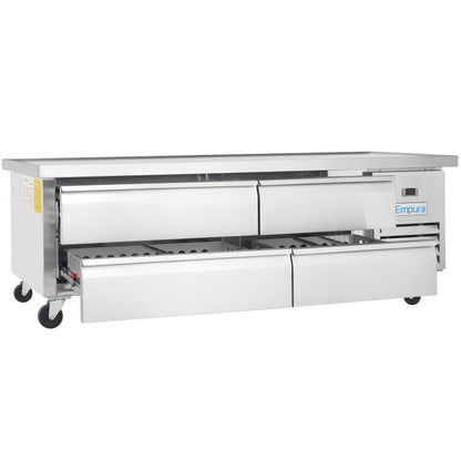 76" 4 Drawer Refrigerated Commercial Chef Base - 6" Depth Pan
