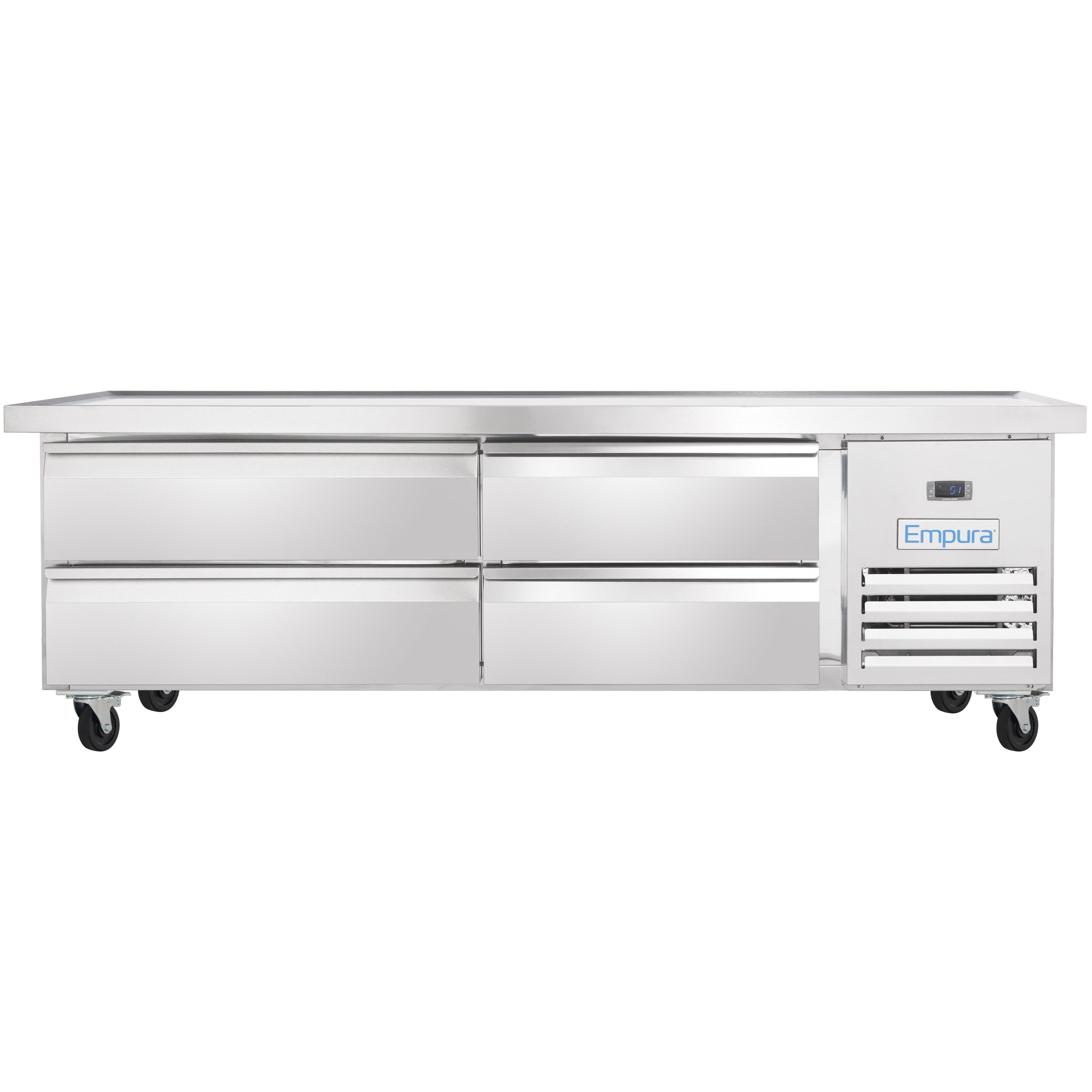 76" 4 Drawer Refrigerated Commercial Chef Base - 6" Depth Pan