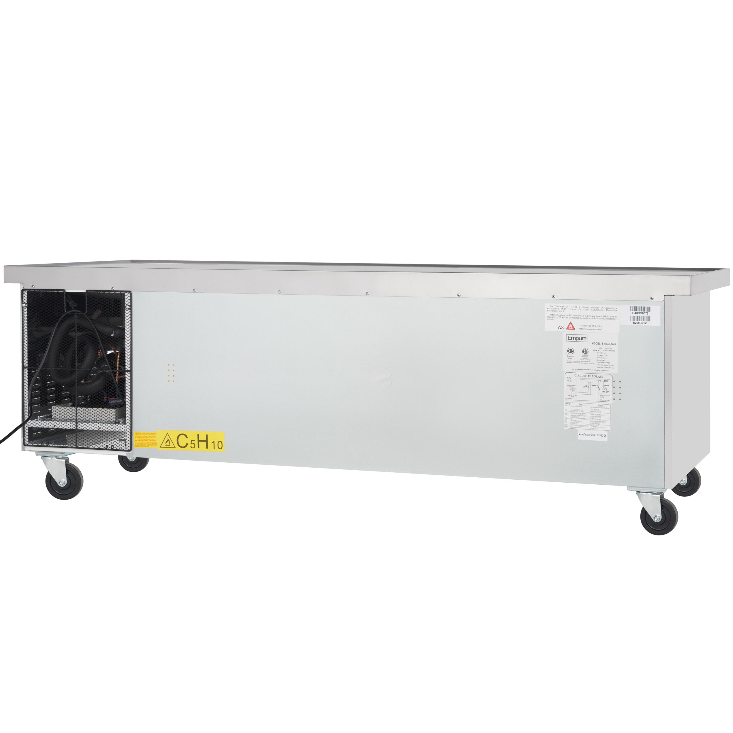 76" 4 Drawer Refrigerated Commercial Chef Base - 6" Depth Pan