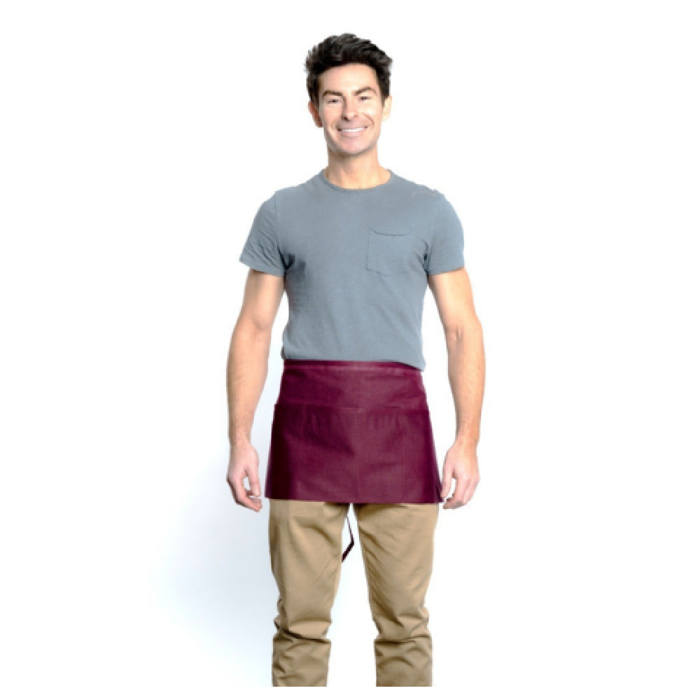 12" Brown Poly-Cotton Blend Waist Apron with 3 Pockets