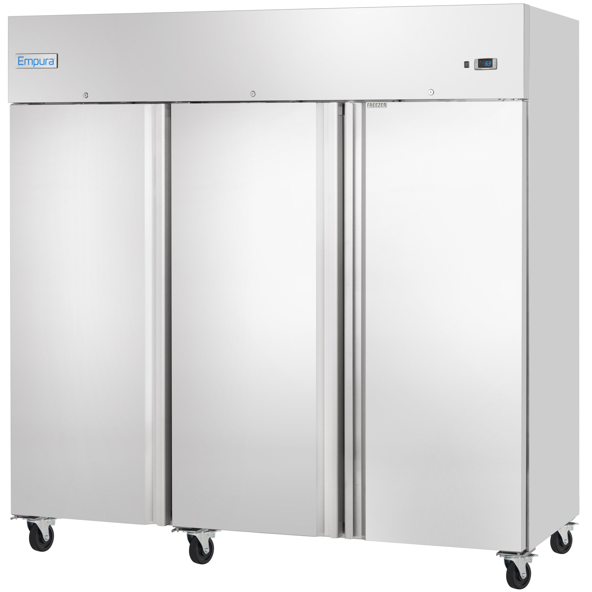81" Commercial Stainless Steel 3 Door Reach-In Freezer