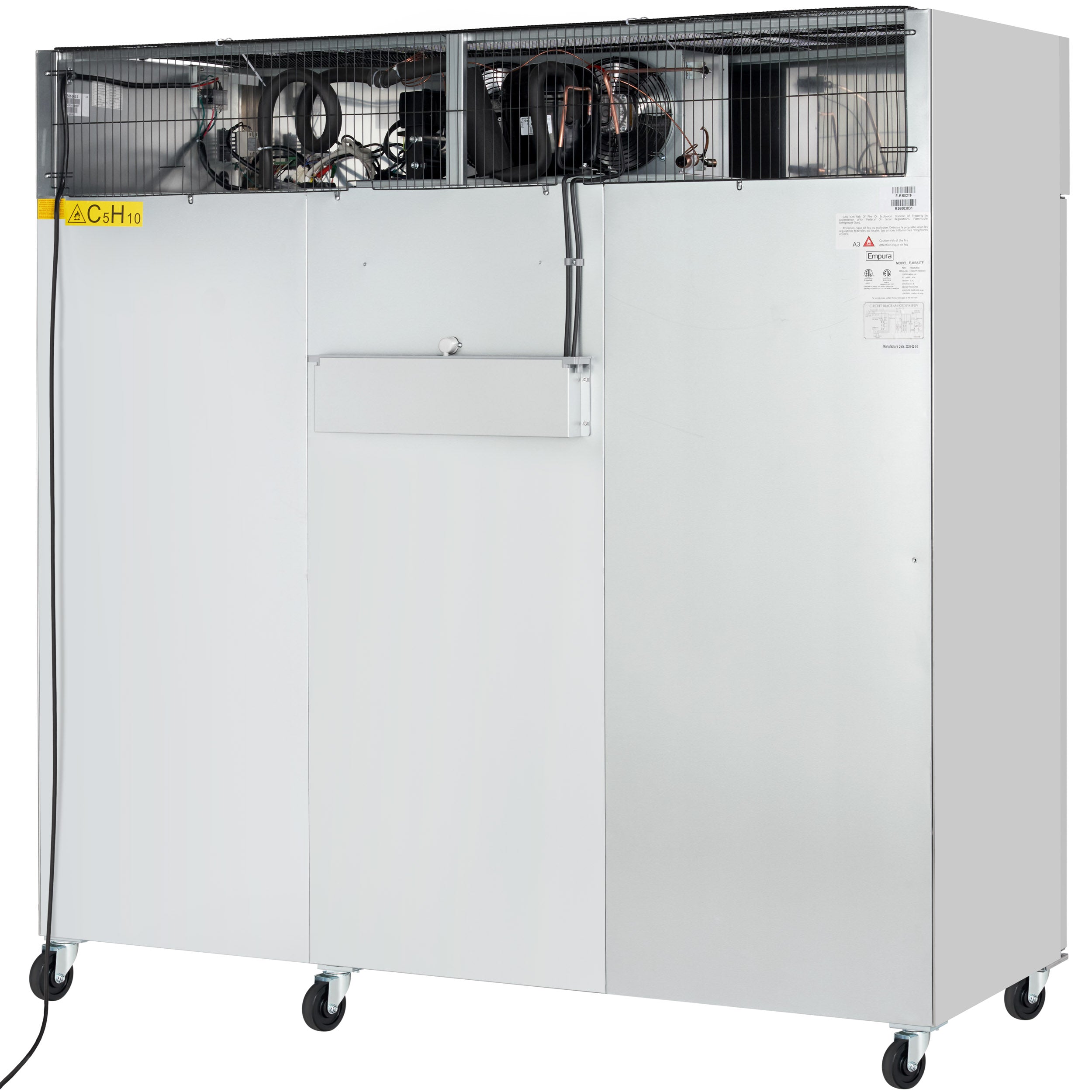 81" Commercial Stainless Steel 3 Door Reach-In Freezer
