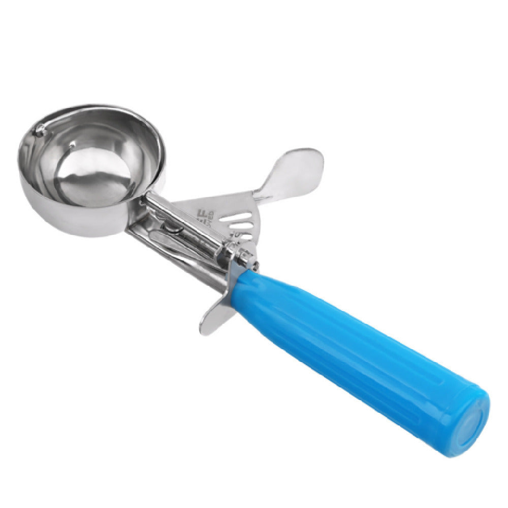 2 Oz Stainless Steel Disher Thumb Press Scoop with Blue Handle