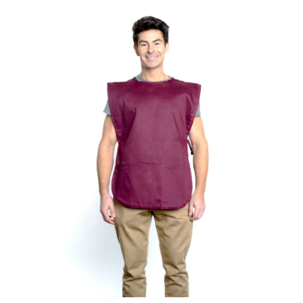 29" Burgundy Poly-Cotton Blend Cobbler Apron with 2 Front Pockets