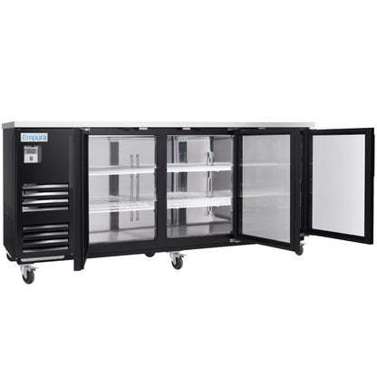 90" x 28" Swing Glass Door Powder Coated Black Stainless Steel Commercial Back Bar Refrigerator