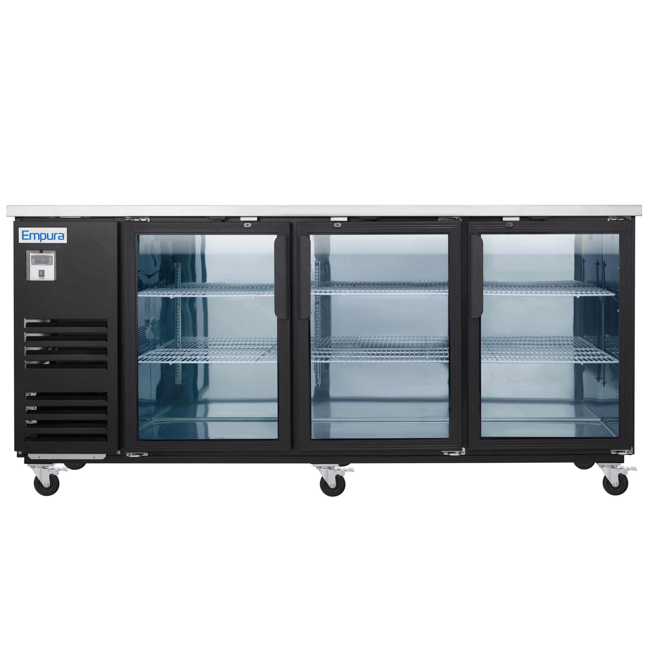 90" x 28" Swing Glass Door Powder Coated Black Stainless Steel Commercial Back Bar Refrigerator