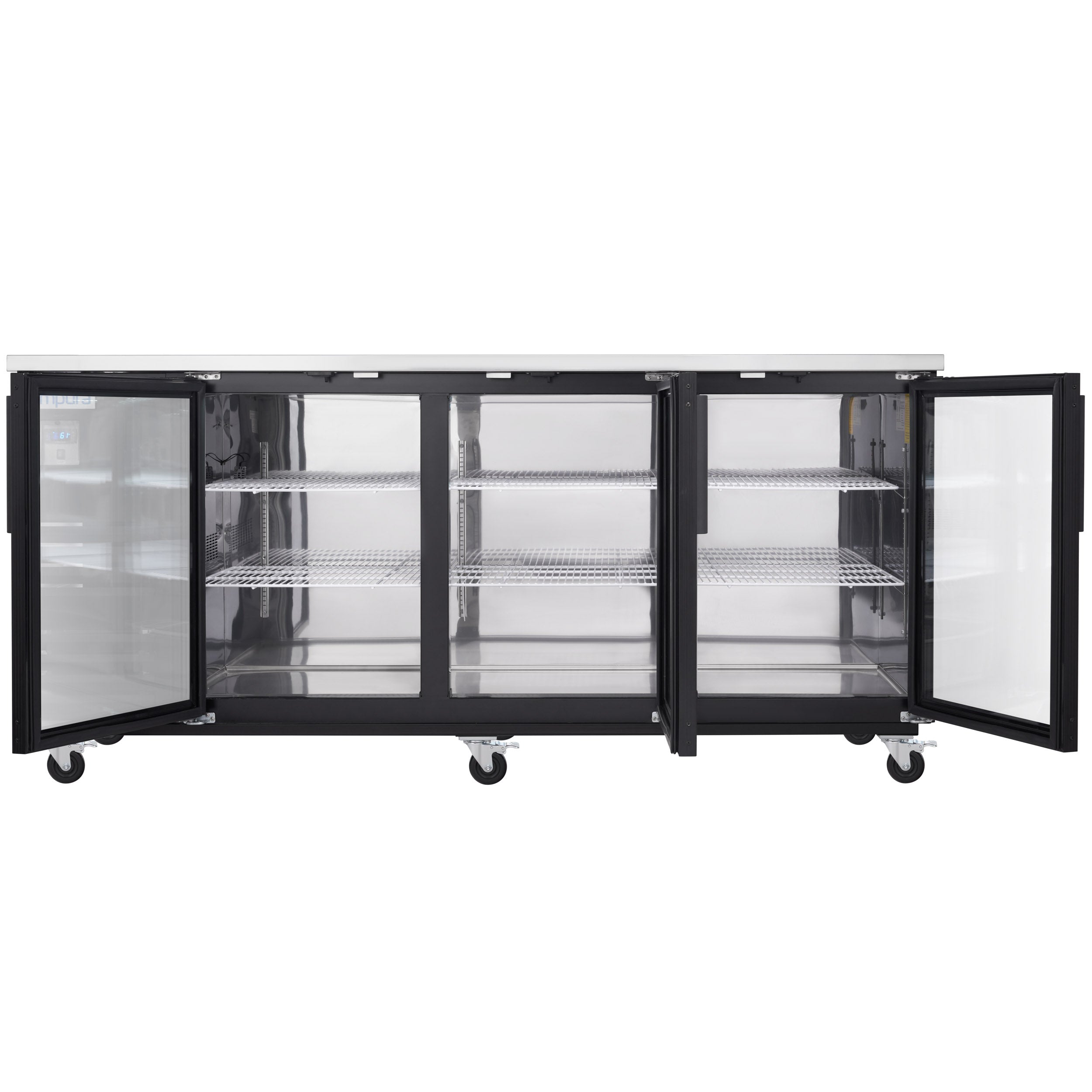90" x 28" Swing Glass Door Powder Coated Black Stainless Steel Commercial Back Bar Refrigerator