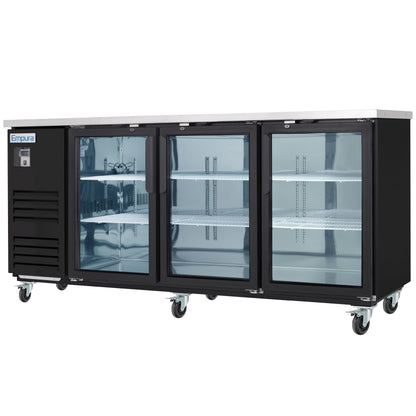90" x 28" Swing Glass Door Powder Coated Black Stainless Steel Commercial Back Bar Refrigerator