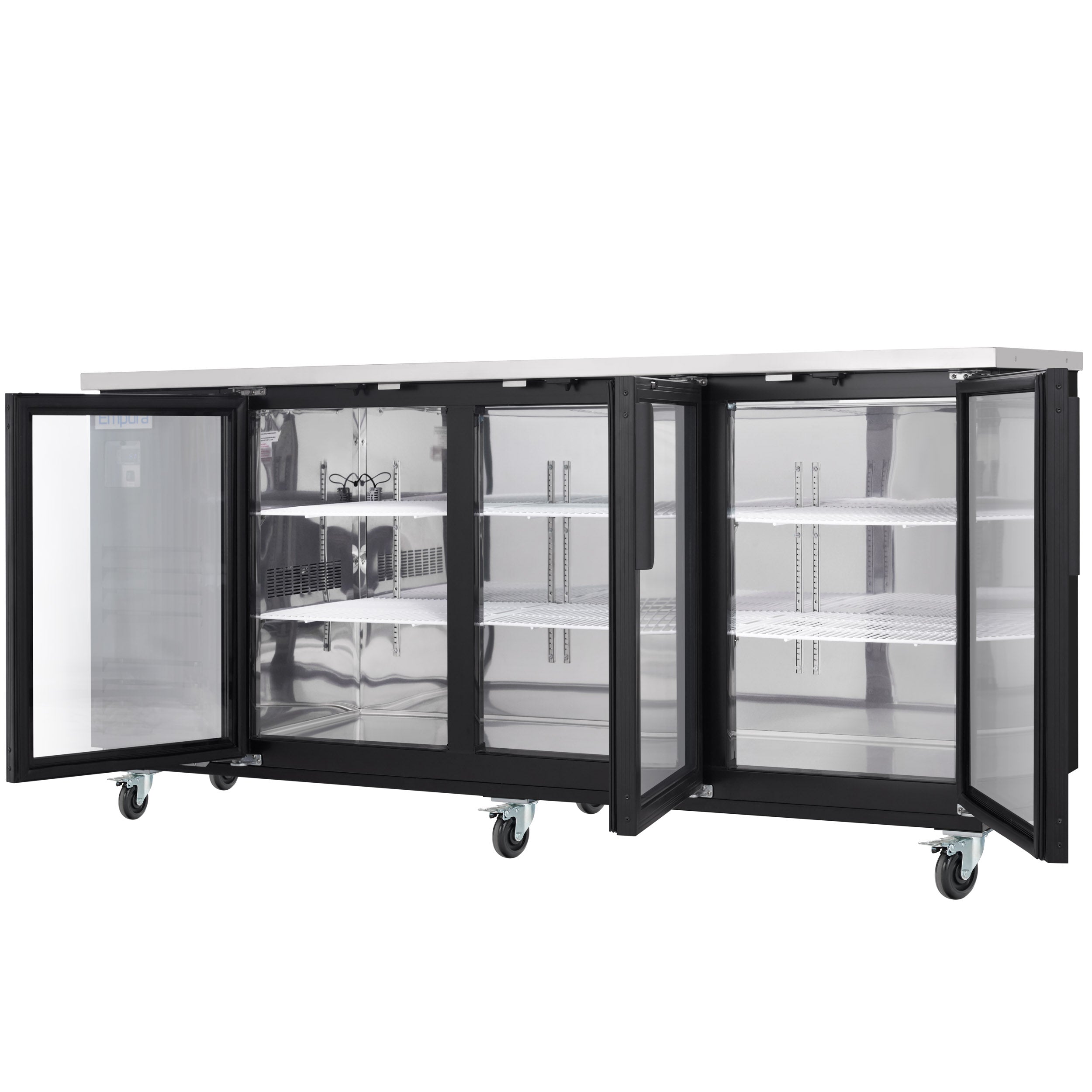 90" x 28" Swing Glass Door Powder Coated Black Stainless Steel Commercial Back Bar Refrigerator