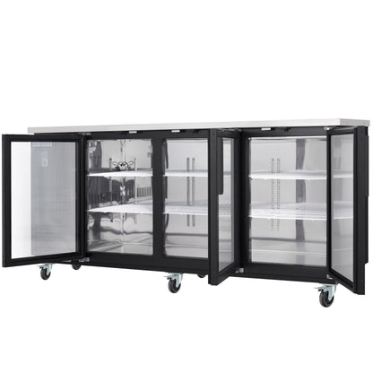 90" x 28" Swing Glass Door Powder Coated Black Stainless Steel Commercial Back Bar Refrigerator