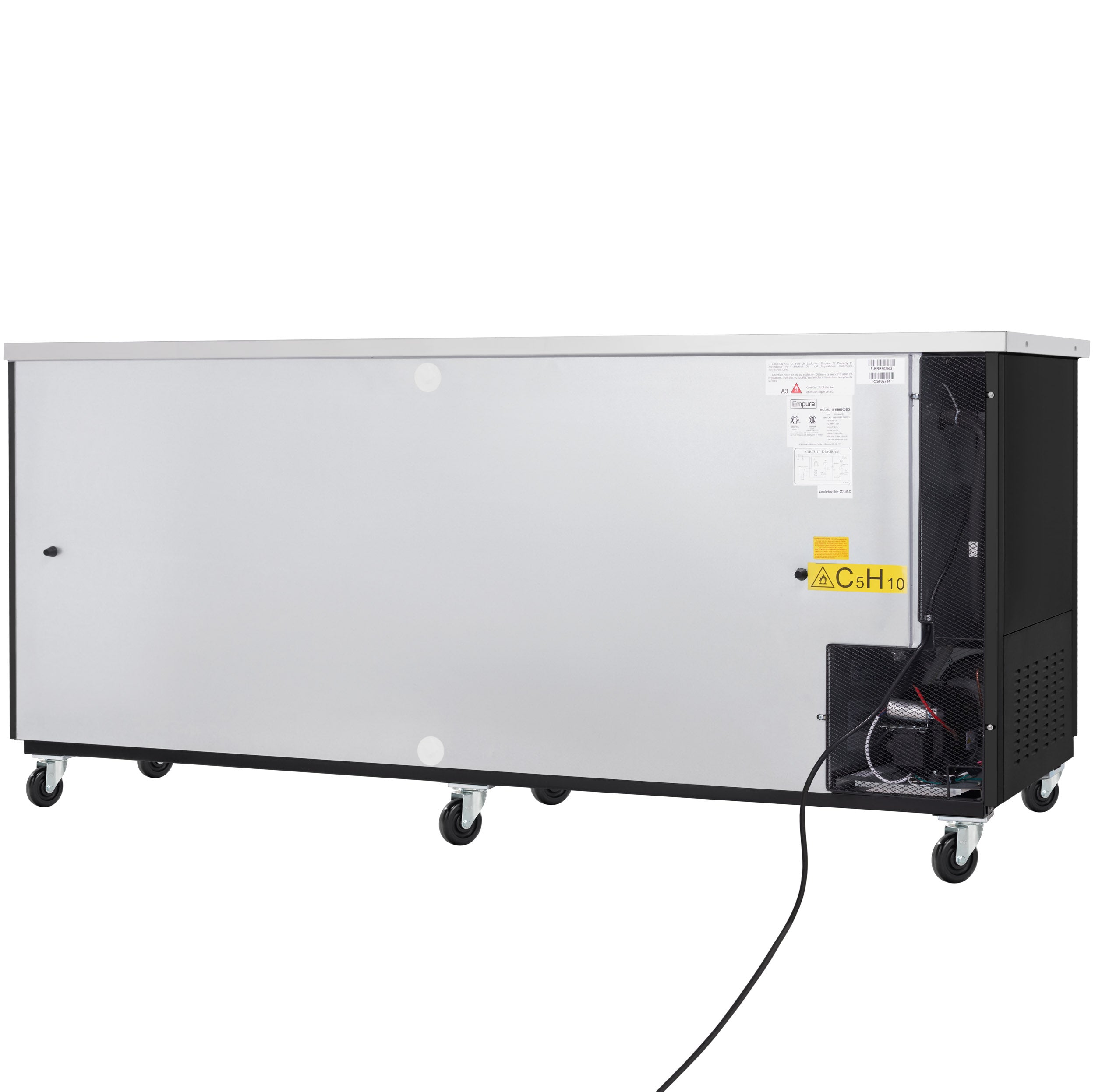 90" x 28" Swing Glass Door Powder Coated Black Stainless Steel Commercial Back Bar Refrigerator