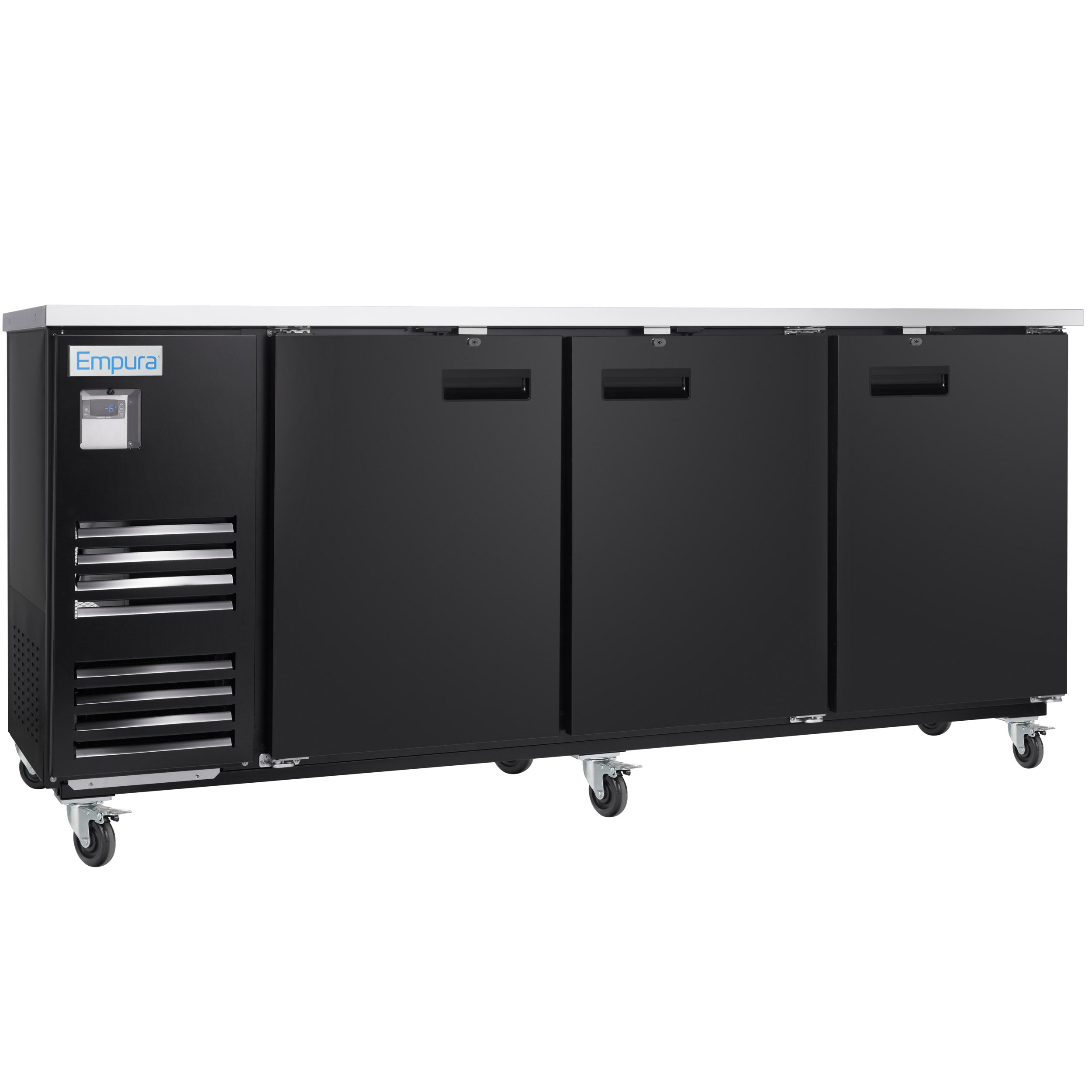 90" x 28" Swing Solid Door Powder Coated Black Stainless Steel Commercial Back Bar Refrigerator