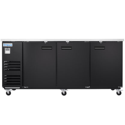 90" x 28" Swing Solid Door Powder Coated Black Stainless Steel Commercial Back Bar Refrigerator