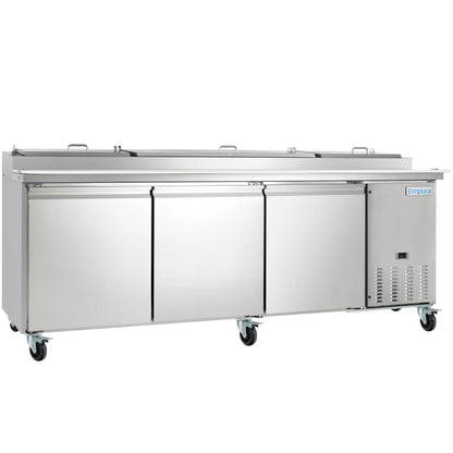 94" 3 Door Commercial Refrigerated Stainless Steel Pizza Prep Table