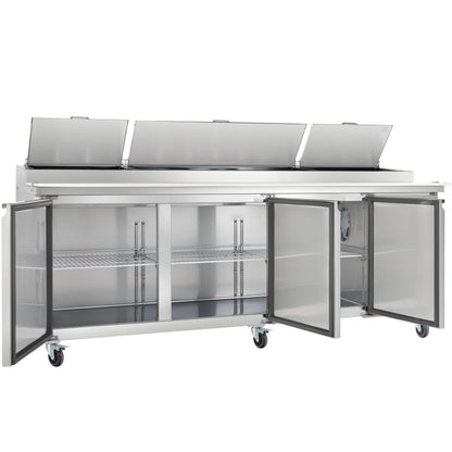 94" 3 Door Commercial Refrigerated Stainless Steel Pizza Prep Table