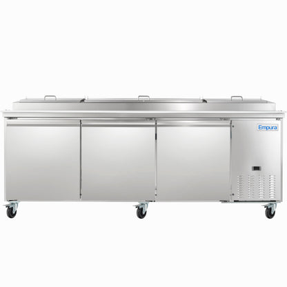 94" 3 Door Commercial Refrigerated Stainless Steel Pizza Prep Table