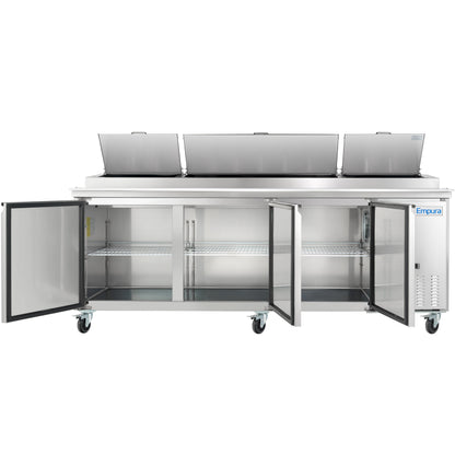 94" 3 Door Commercial Refrigerated Stainless Steel Pizza Prep Table