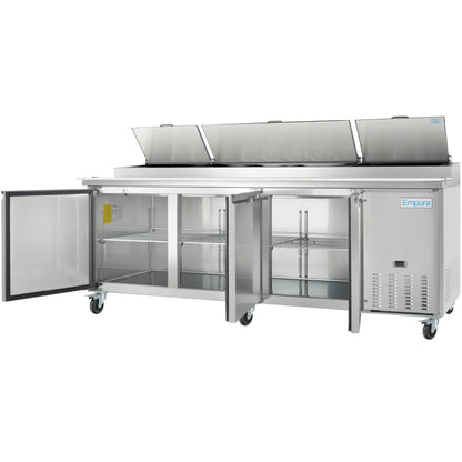 94" 3 Door Commercial Refrigerated Stainless Steel Pizza Prep Table