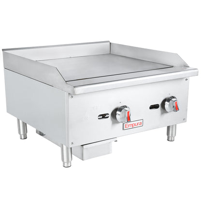 24" Standard Duty Commercial Countertop Gas Griddle with Manual Controls - 60,000 BTU Griddle, Gas, Countertop Empura