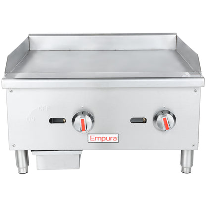 24" Standard Duty Commercial Countertop Gas Griddle with Manual Controls - 60,000 BTU Griddle, Gas, Countertop Empura