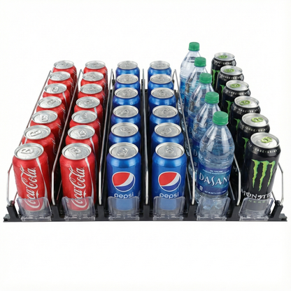 6-Lane Black Pusher Bottle Organizer for Refrigerated Shelving