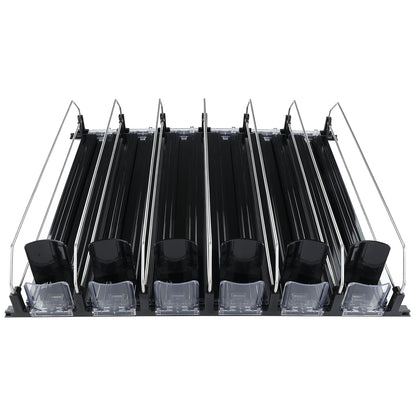6-Lane Black Pusher Bottle Organizer for Refrigerated Shelving
